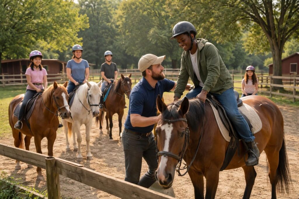 Équitation accessible avec centres équestres associatifs et cours collectifs à tarifs réduits