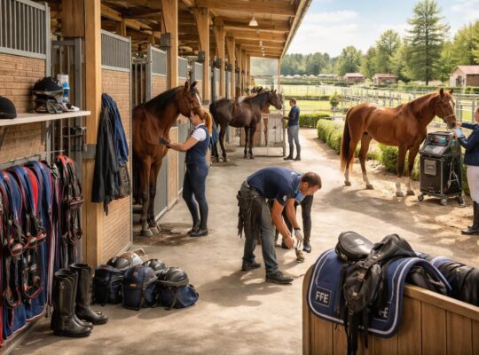 Services équestres pour centres hippiques professionnels avec matériel FFE et soins chevaux