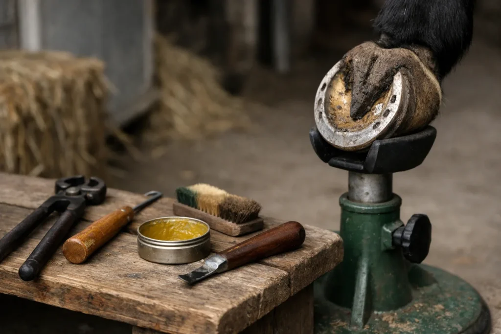 Curer les pieds d’un cheval : le geste quotidien d’une monitrice