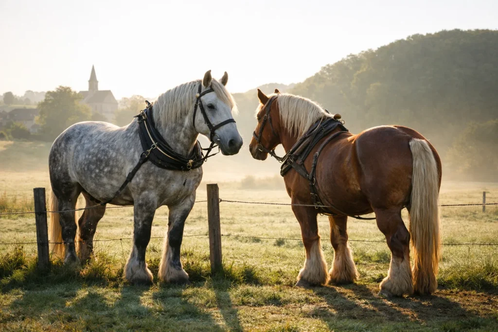 Percheron et cheval de trait comtois : deux géants du Perche et du Jura